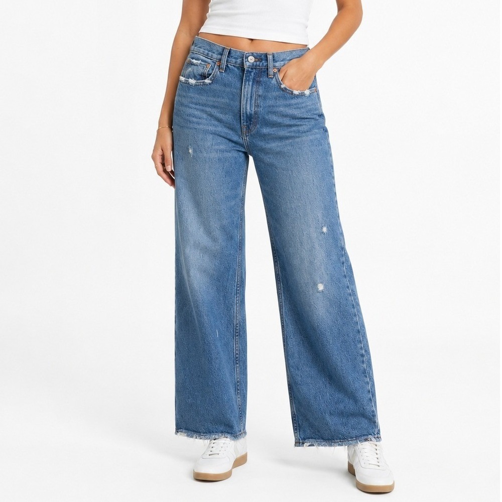 Abercrombie & Fitch Womens High Rise Wide Leg Distressed Jeans Blue Size 26/2R